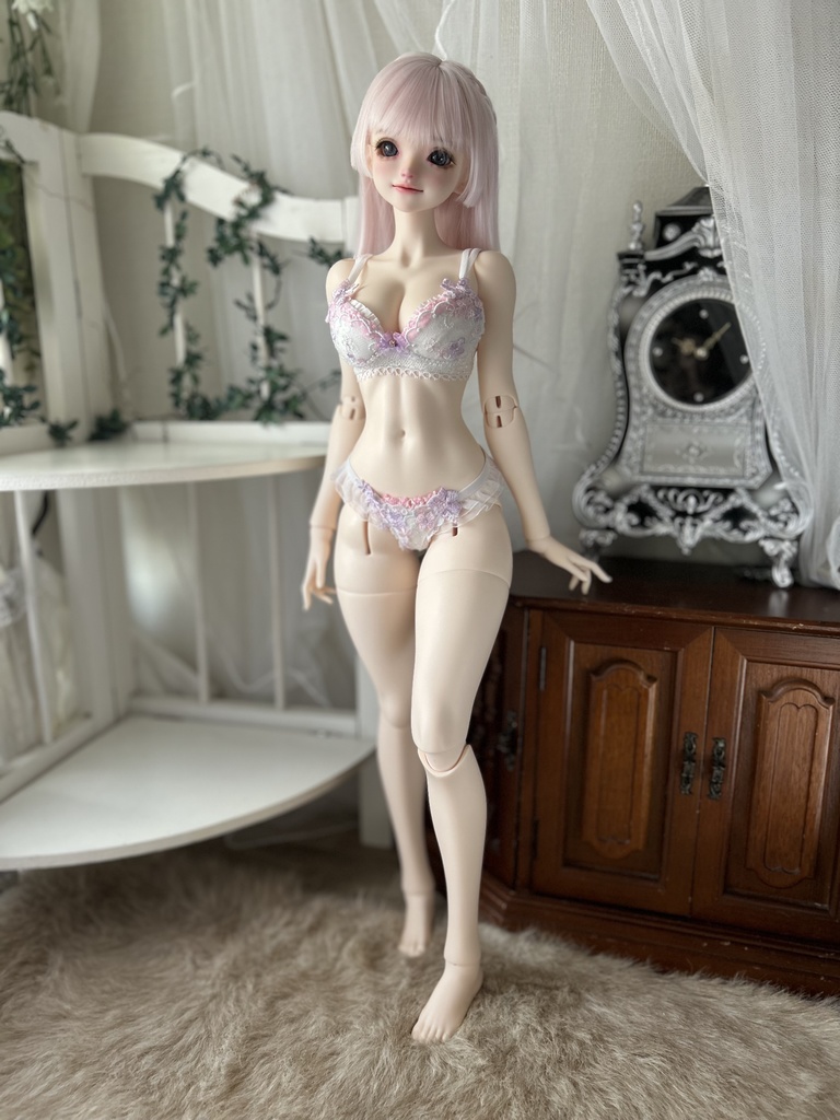 【AsleepEidolon ・ L胸】　ピンク紫の小花　ブラ＋ショーツセット