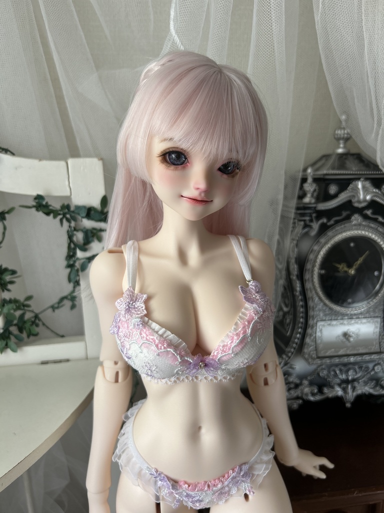 【AsleepEidolon ・ L胸】　ピンク紫の小花　ブラ＋ショーツセット