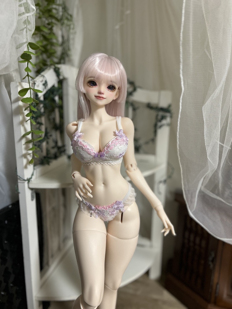 【AsleepEidolon ・ L胸】　ピンク紫の小花　ブラ＋ショーツセット