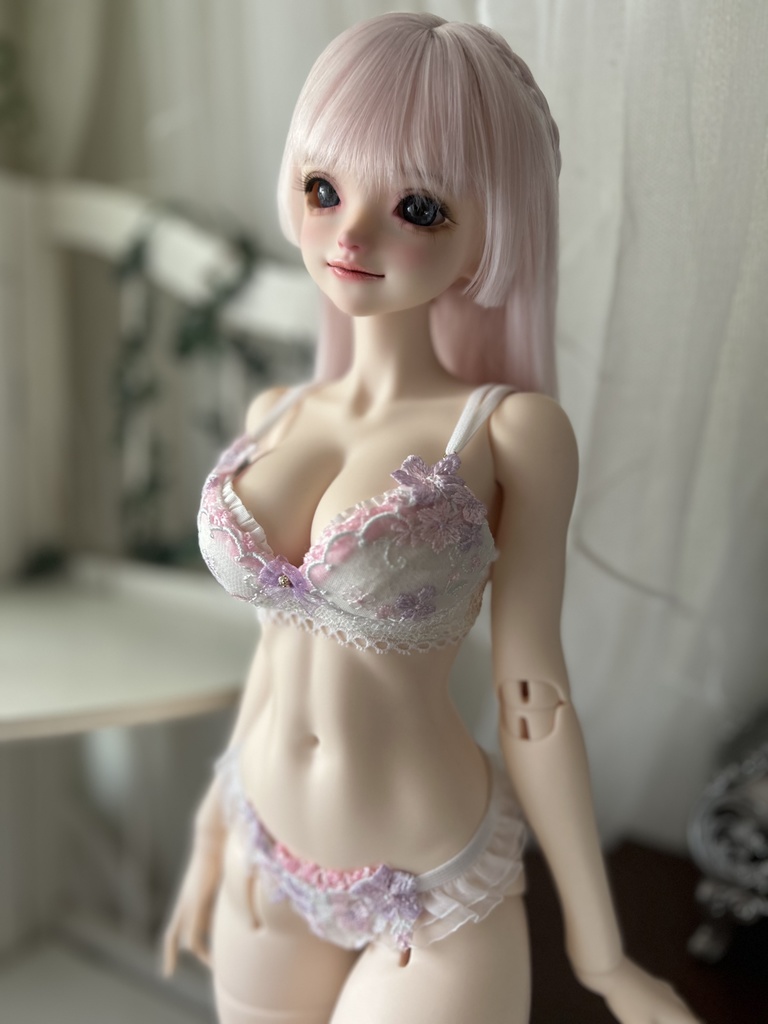 【AsleepEidolon ・ L胸】　ピンク紫の小花　ブラ＋ショーツセット