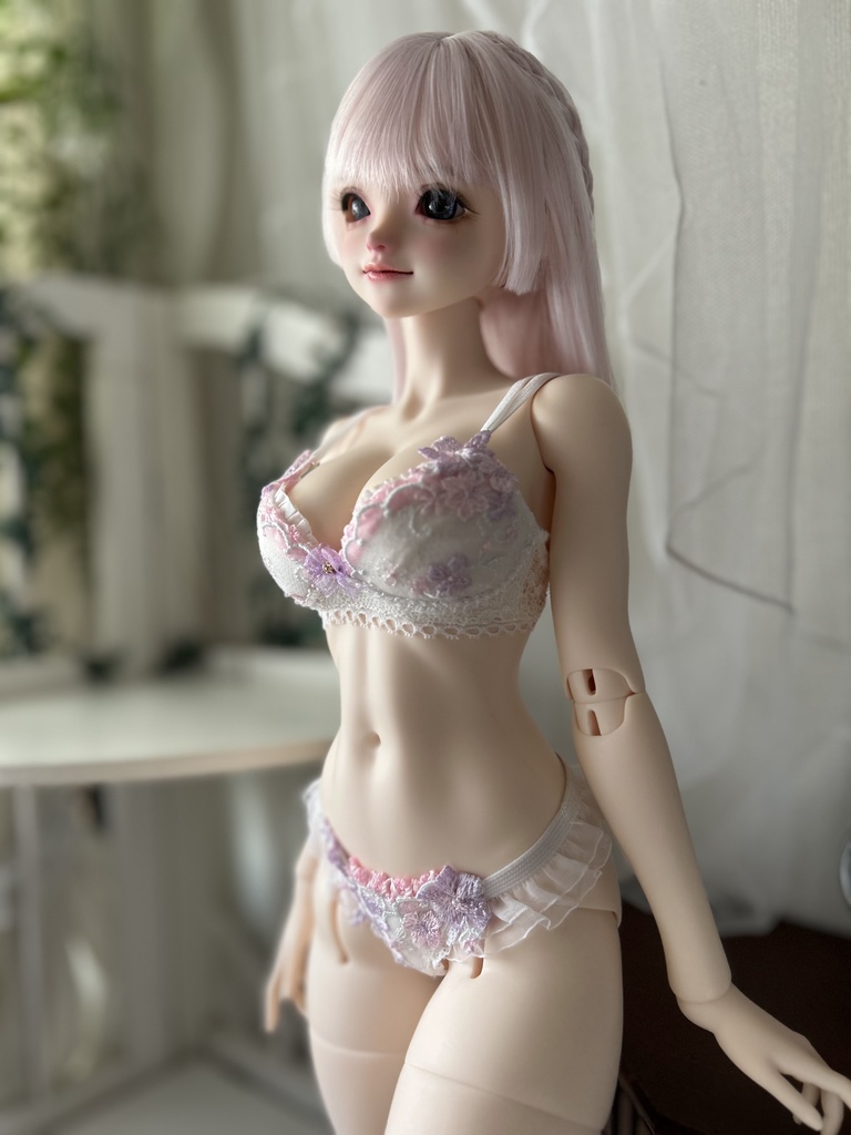 【AsleepEidolon ・ L胸】　ピンク紫の小花　ブラ＋ショーツセット