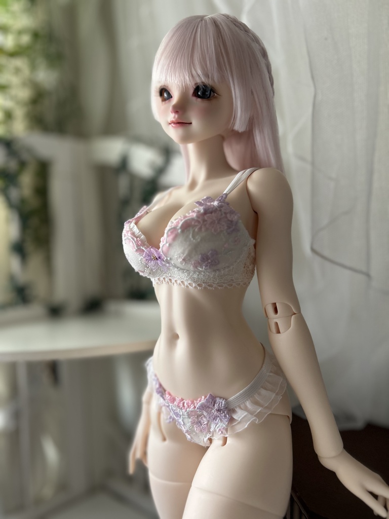 【AsleepEidolon ・ L胸】　ピンク紫の小花　ブラ＋ショーツセット