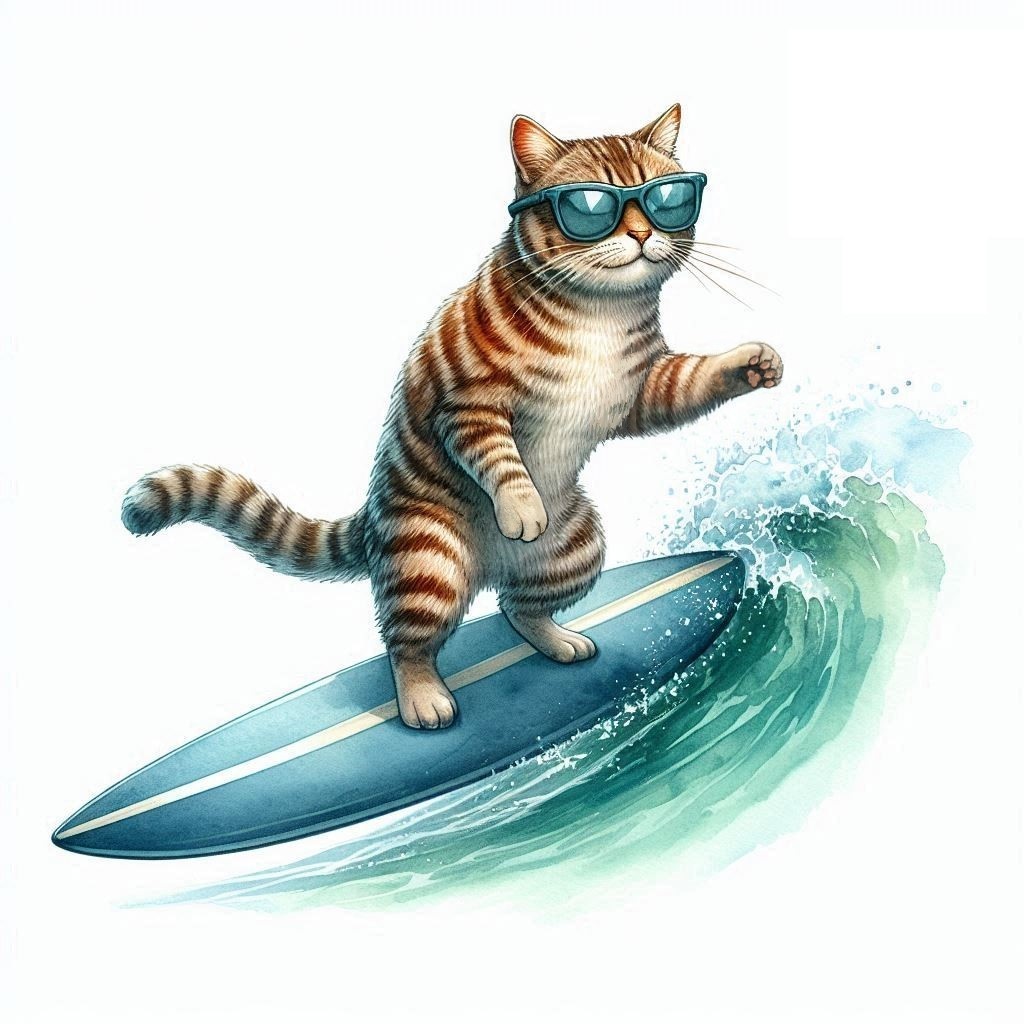 Tシャツ*波乗りキャット、い~波来てるぜ!