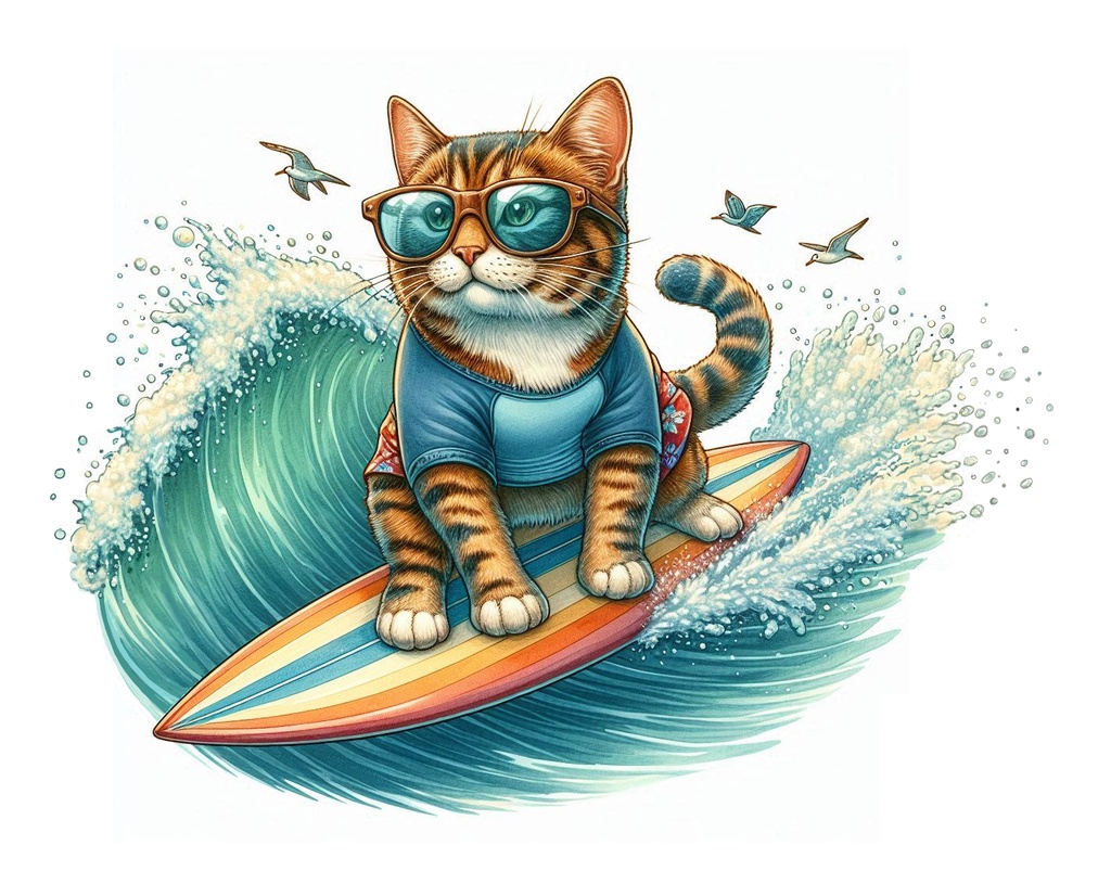 Tシャツ*波乗りキャット、どっしり参上!!