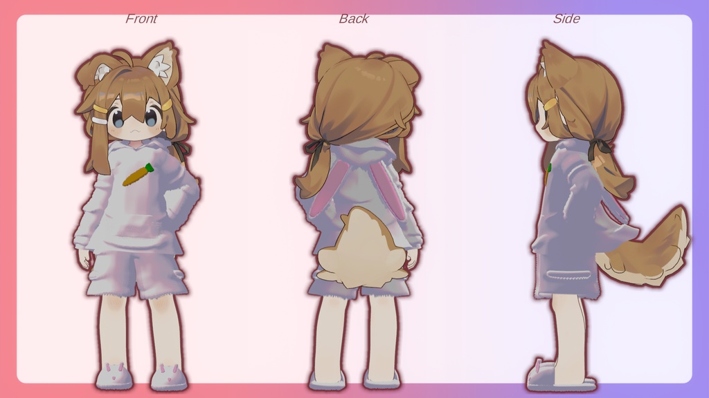 【VRC想定】もこもこウサギルームウェア(まめひなた対応)【3D素材】