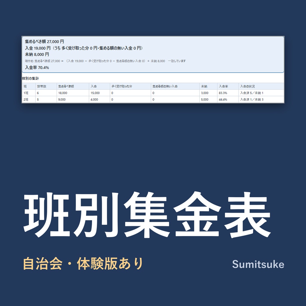 自治会の班別集金表｜班ごとの集金表・未納・領収書を印刷（体験版あり）
