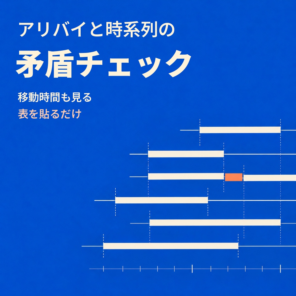 マダミス・TRPGのアリバイと時系列の矛盾チェック｜移動時間も見る・表を貼るだけ（体験版あり）