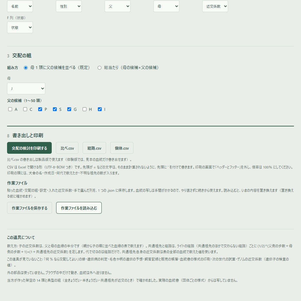 近交係数と交配の候補|血統から子の近交係数と共通祖先を比べる(体験版あり)