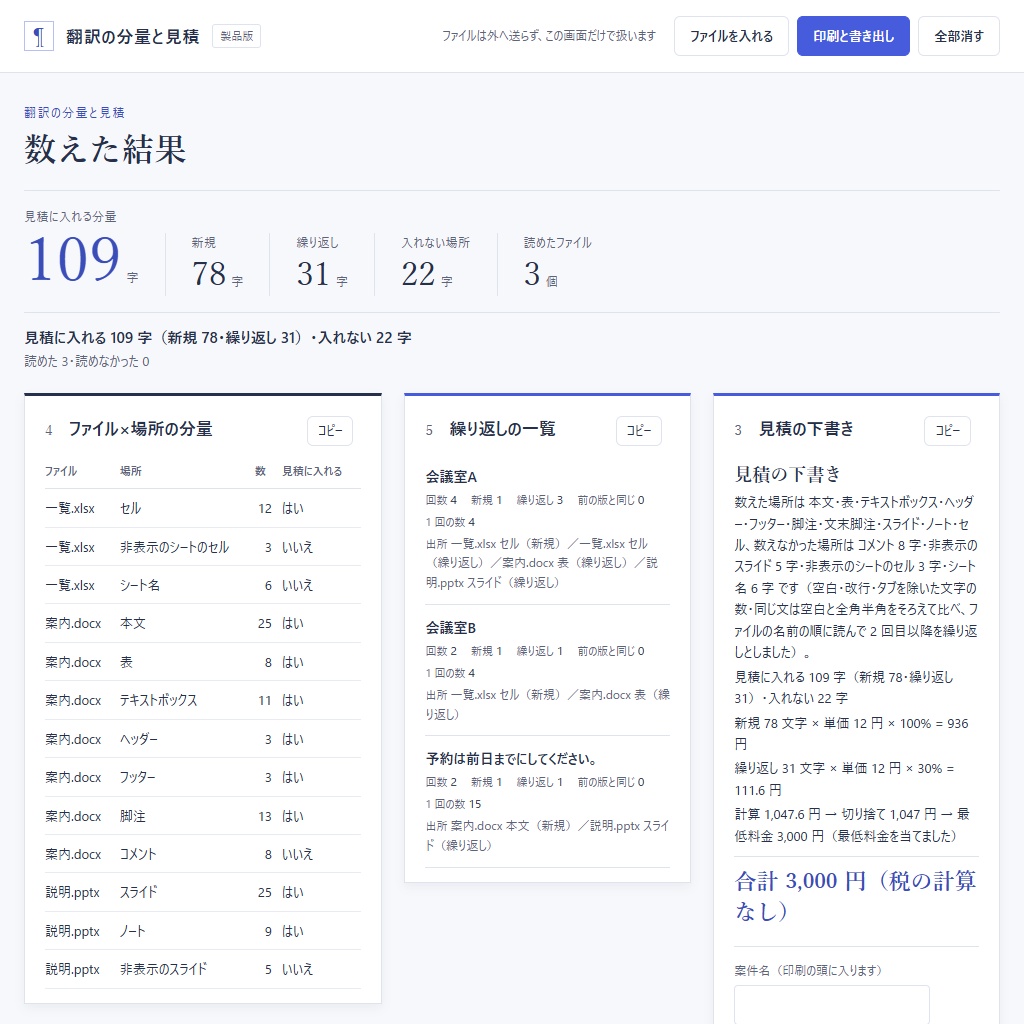 翻訳の分量と見積|Word・PowerPoint・Excel を場所ごとに数える(体験版あり)