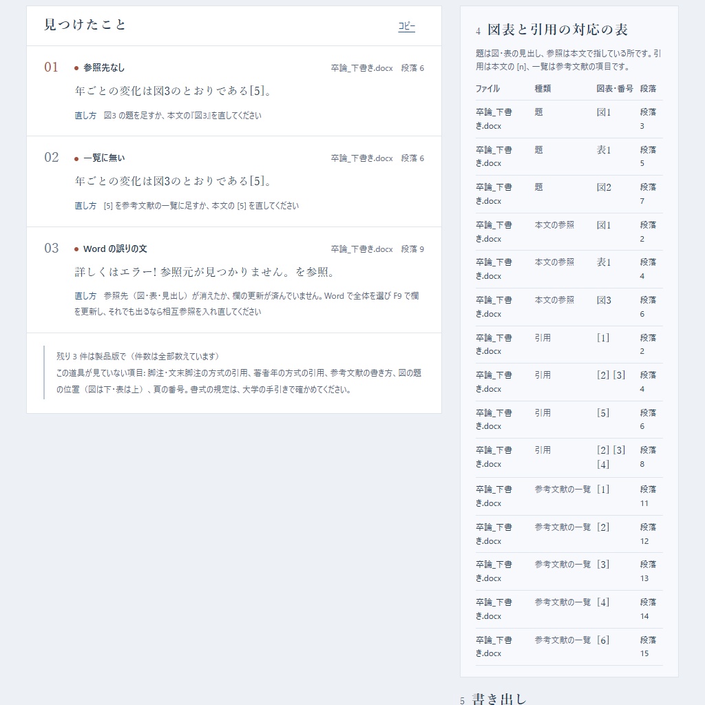 図表番号と引用番号の食い違いを .docx のまま一覧に|卒論・修論・報告書の提出前に(体験版あり)