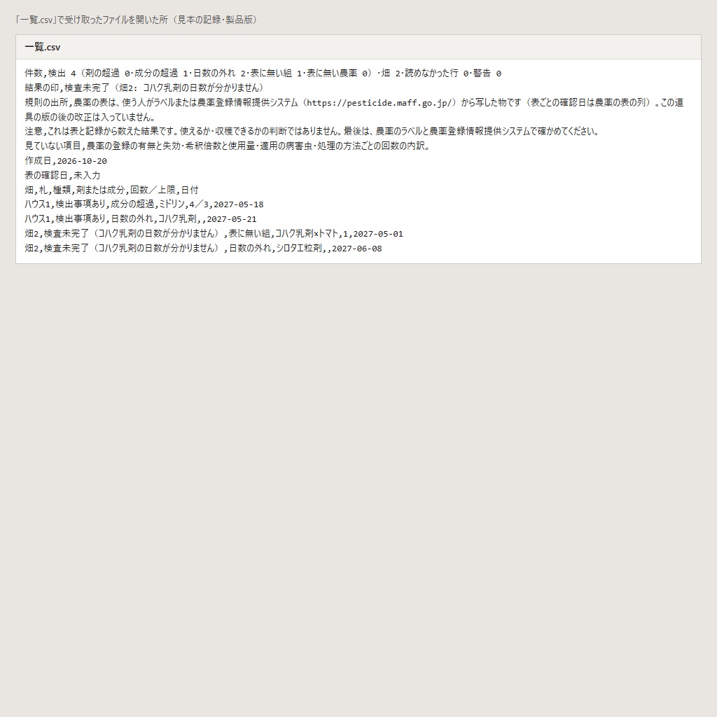 商品名が違っても同じ有効成分は合わせて数える|農薬の使用回数と収穫前日数の点検(体験版あり)