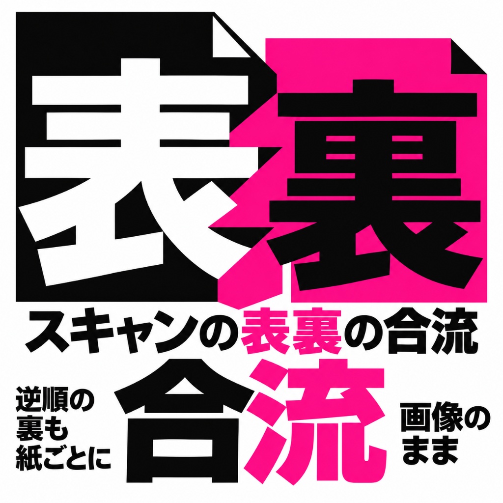 片面スキャンの表と裏を合流|逆順の裏も・束ごとのフォルダと連番・画像のまま(体験版あり)