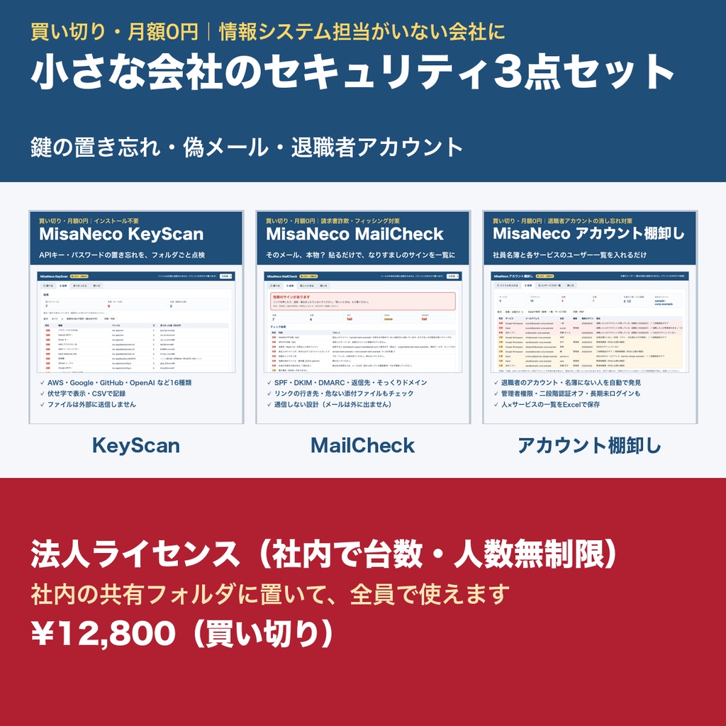 【法人ライセンス】小さな会社のセキュリティ3点セット｜社内で台数・人数無制限