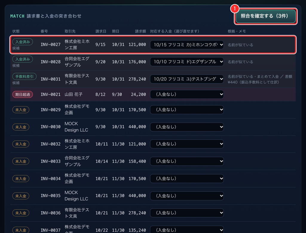 経理・事務スタジオ v1.0|明細の仕訳・インボイス請求書・入金の照合・勤怠・月次まとめをひとつの画面で|買い切り・ネット不要