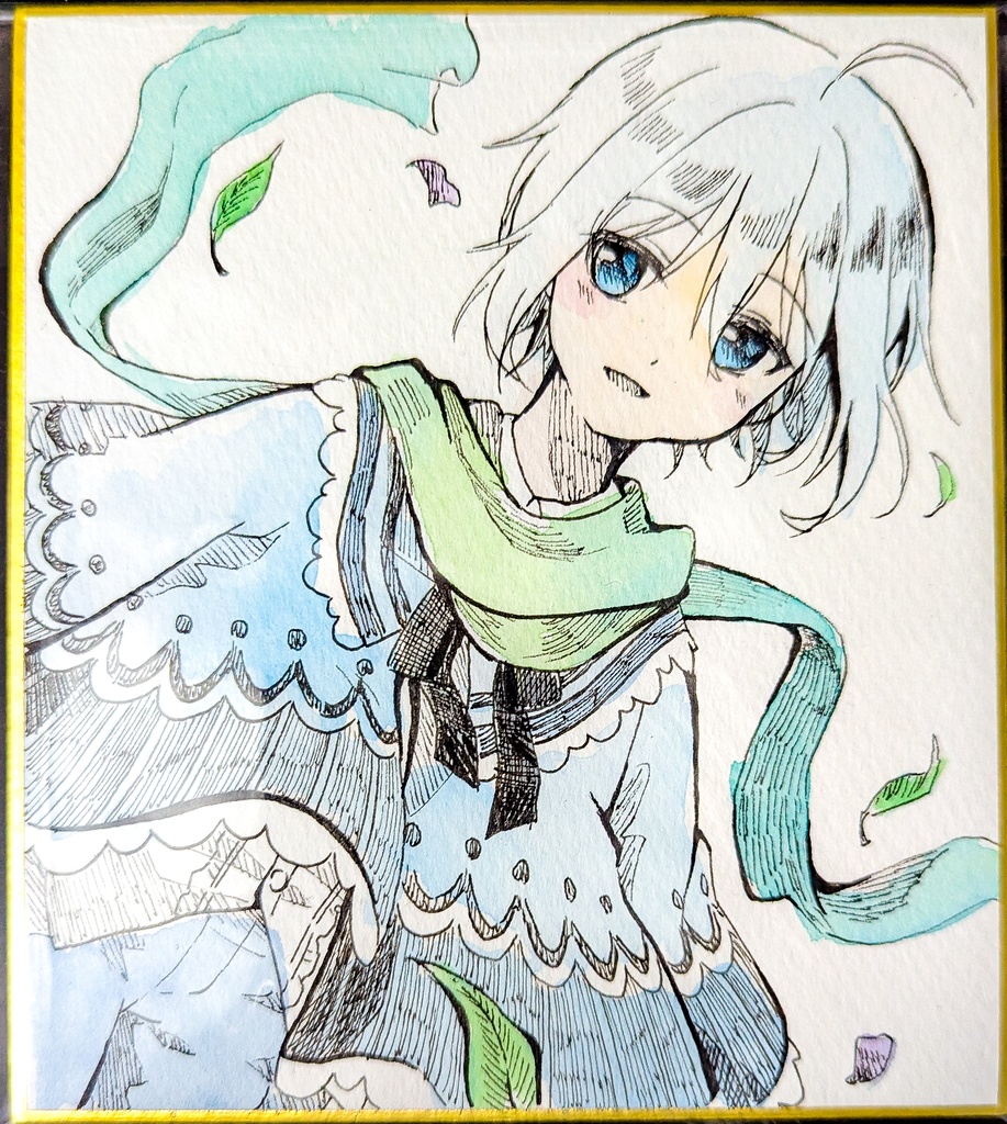 【創作】ミニ色紙イラスト　風花