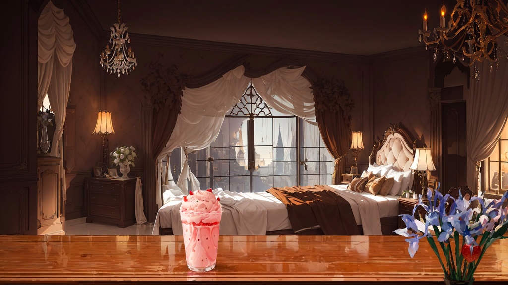 【Vtuber Animated Background】MP4| 夜の寝室「7枚」|Bedroom at night *7