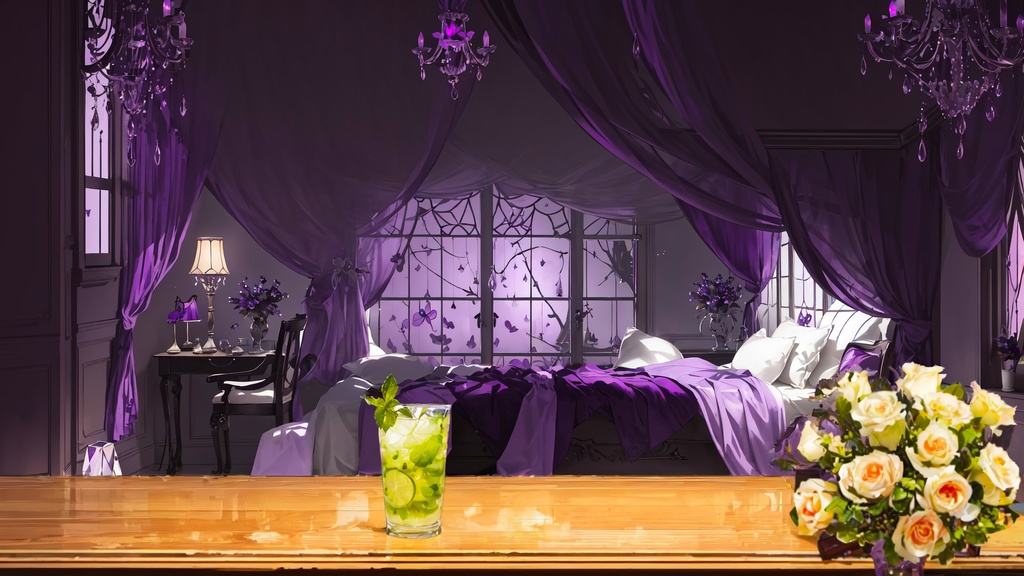 【Vtuber Animated Background】MP4| 夜の寝室「7枚」|Bedroom at night *7