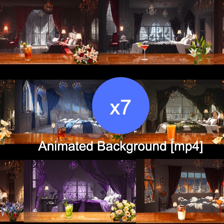 【Vtuber Animated Background】MP4| 夜の寝室「7枚」|Bedroom at night *7