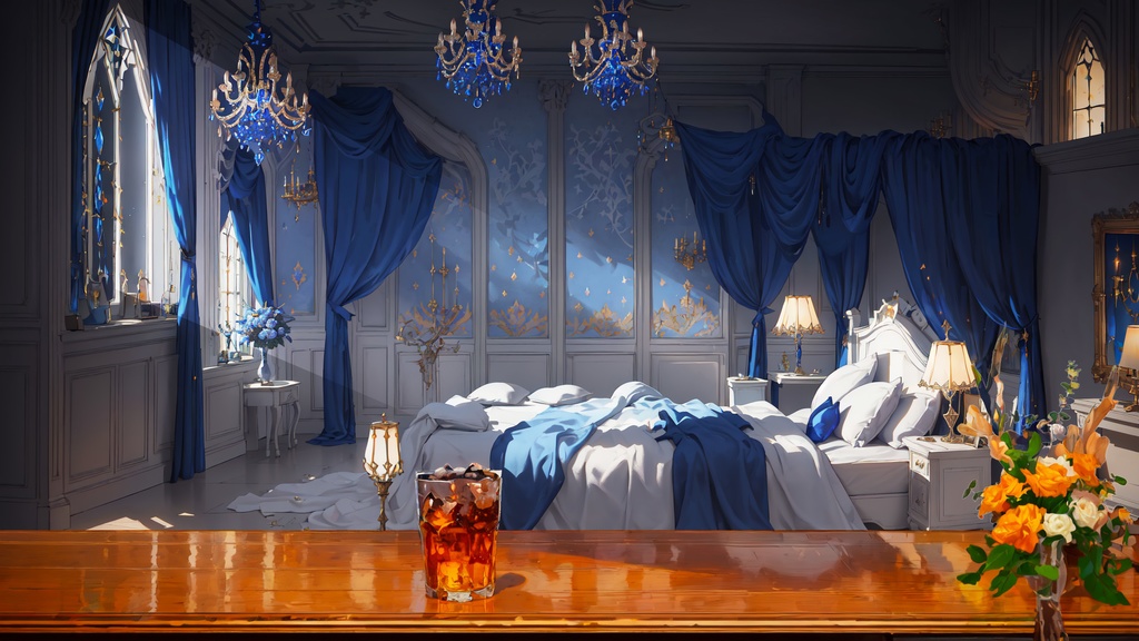 【Vtuber Animated Background】MP4| 夜の寝室「7枚」|Bedroom at night *7