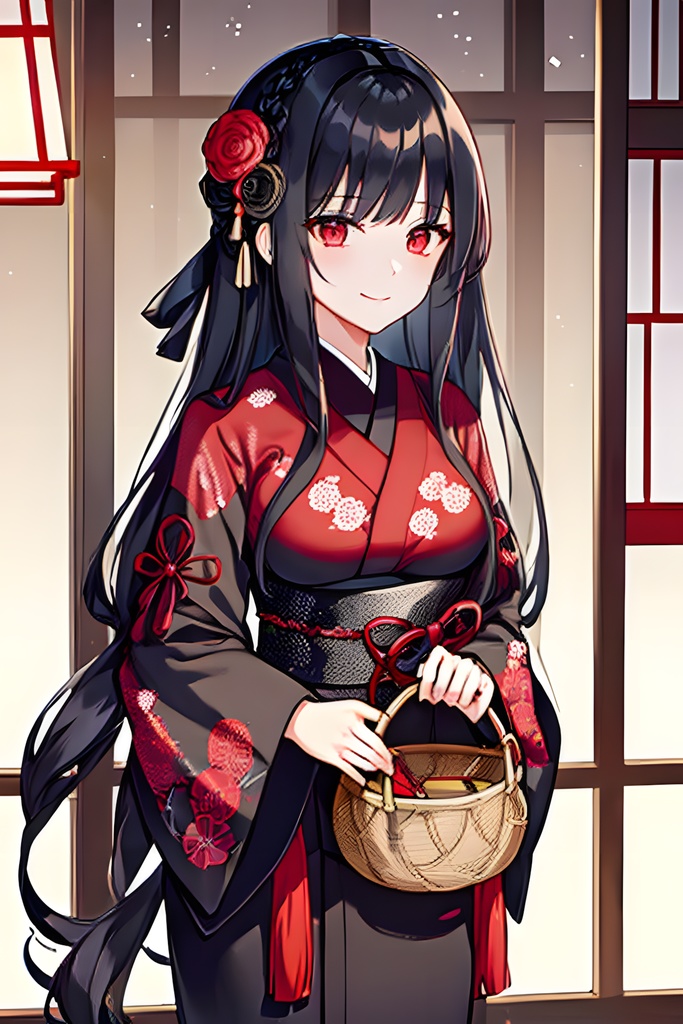 『艶黒和装 - 闇夜に咲くレイナの華』『Enchanted in Black - Reina in Gothic Kimono』