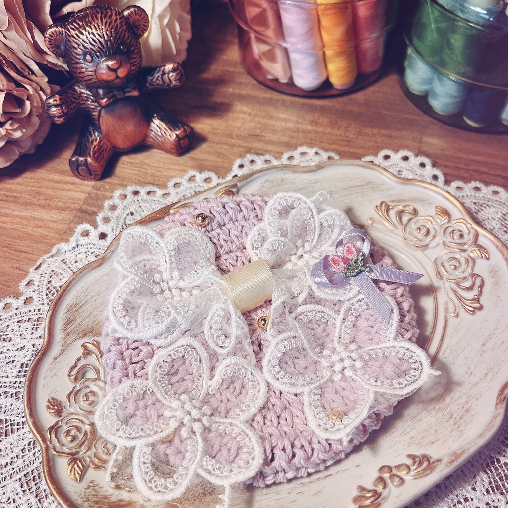 お花とリボンのベレー帽