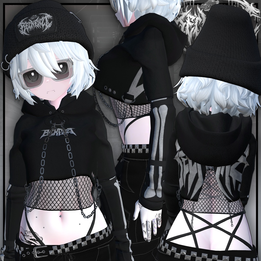 BECKENZI チェーン付きクロップドパーカー