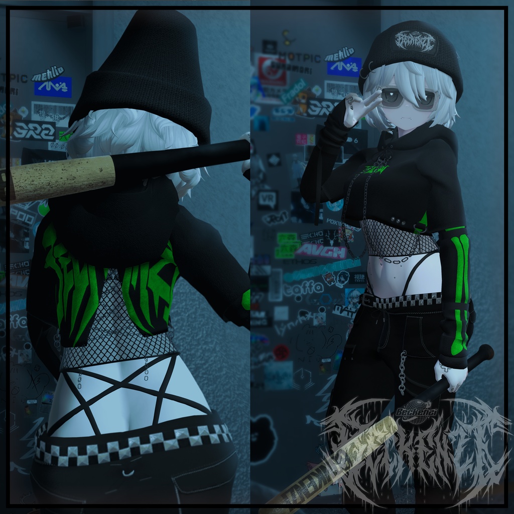 BECKENZI チェーン付きクロップドパーカー