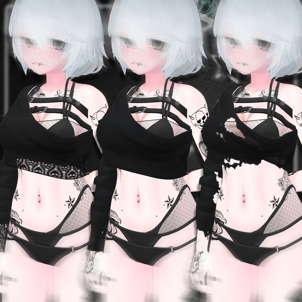 BECKENZI 水着クロップトップ /Torn Swimsuit Croptop