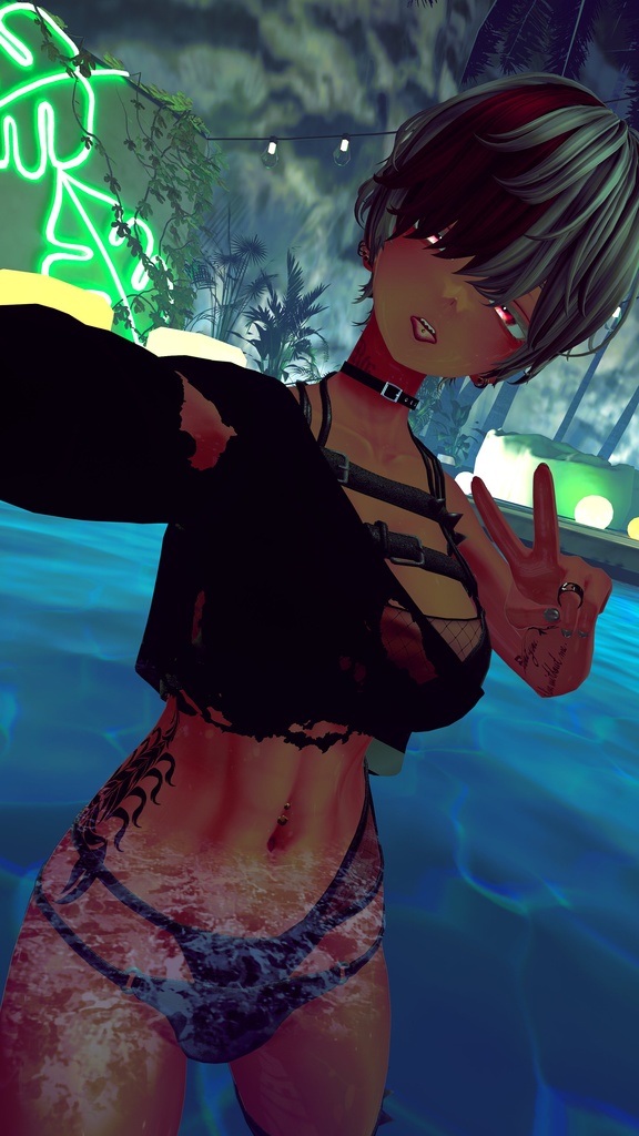 BECKENZI 水着クロップトップ /Torn Swimsuit Croptop