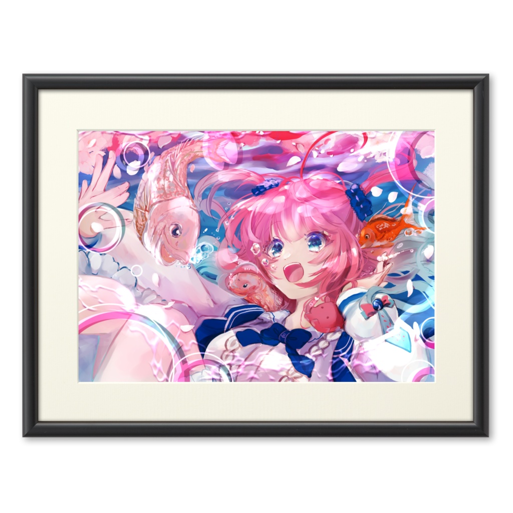 アズールちゃんとサクラダイと桜鯛の複製原画