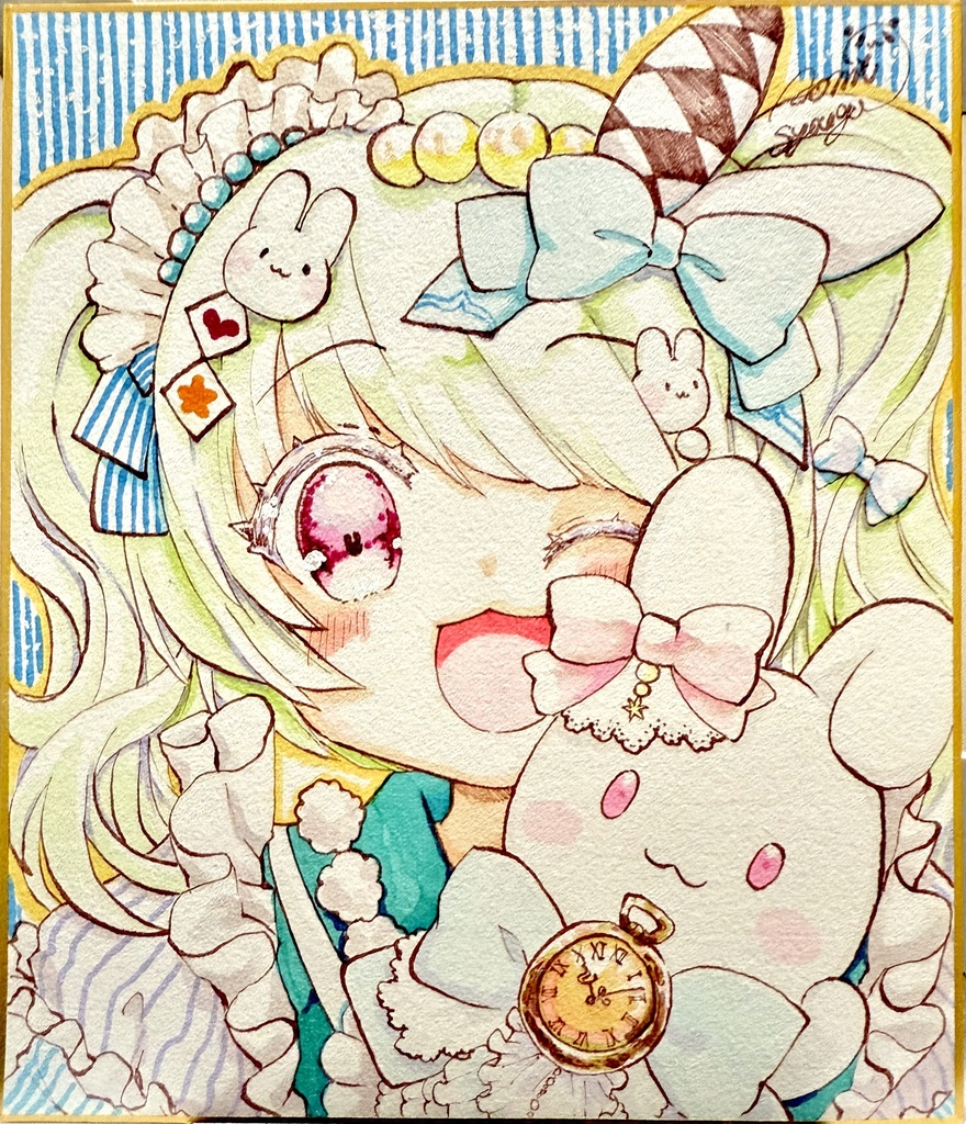 色紙 オリジナルキャラクター【りぼんうさぎの女の子】🎀🐰