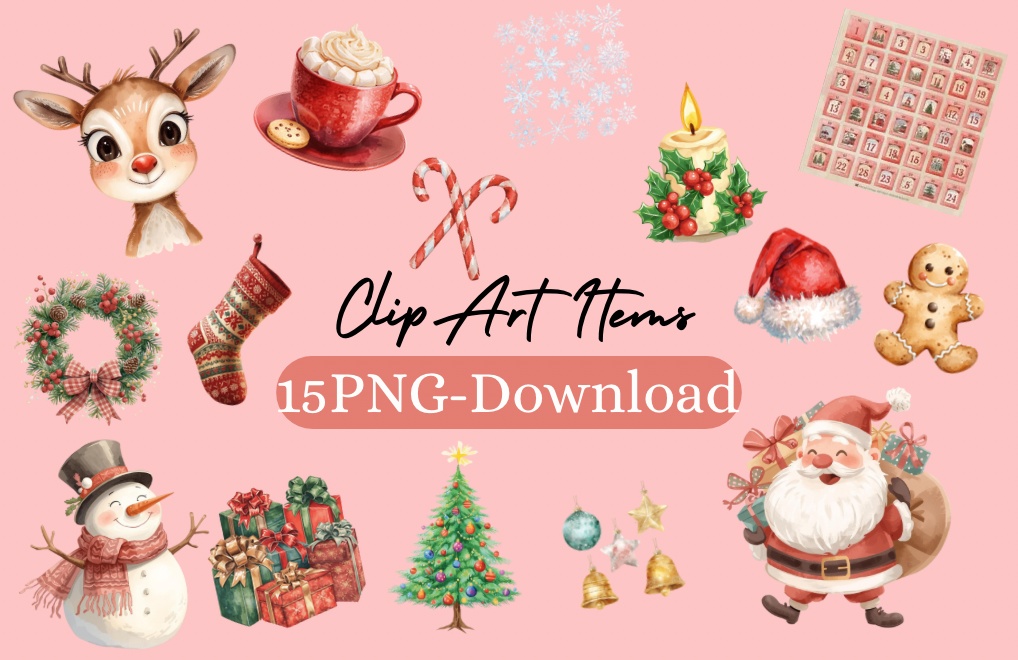 【水彩風】ほっこり可愛いクリスマス クリップアート 15点コレクション 🎄