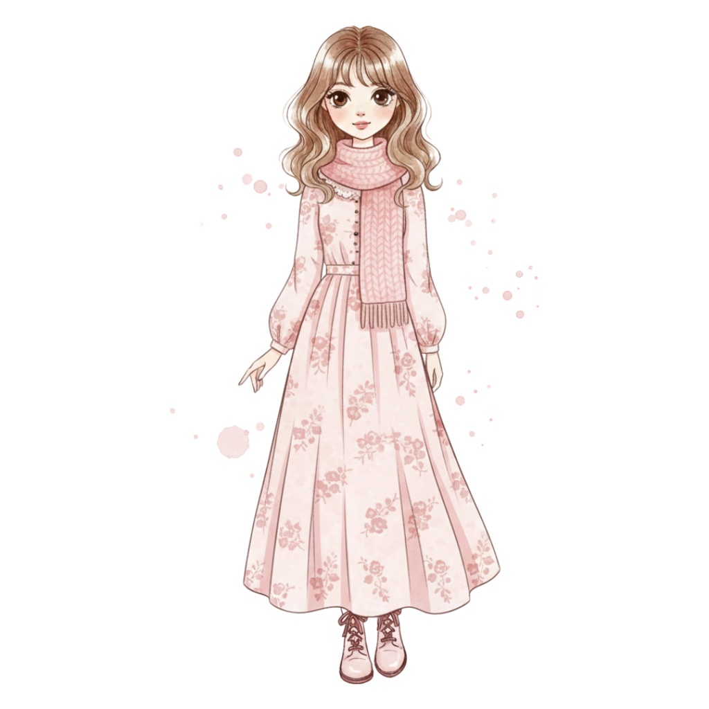 ピンク系今どきガールズ・水彩クリップアートセット(12点)