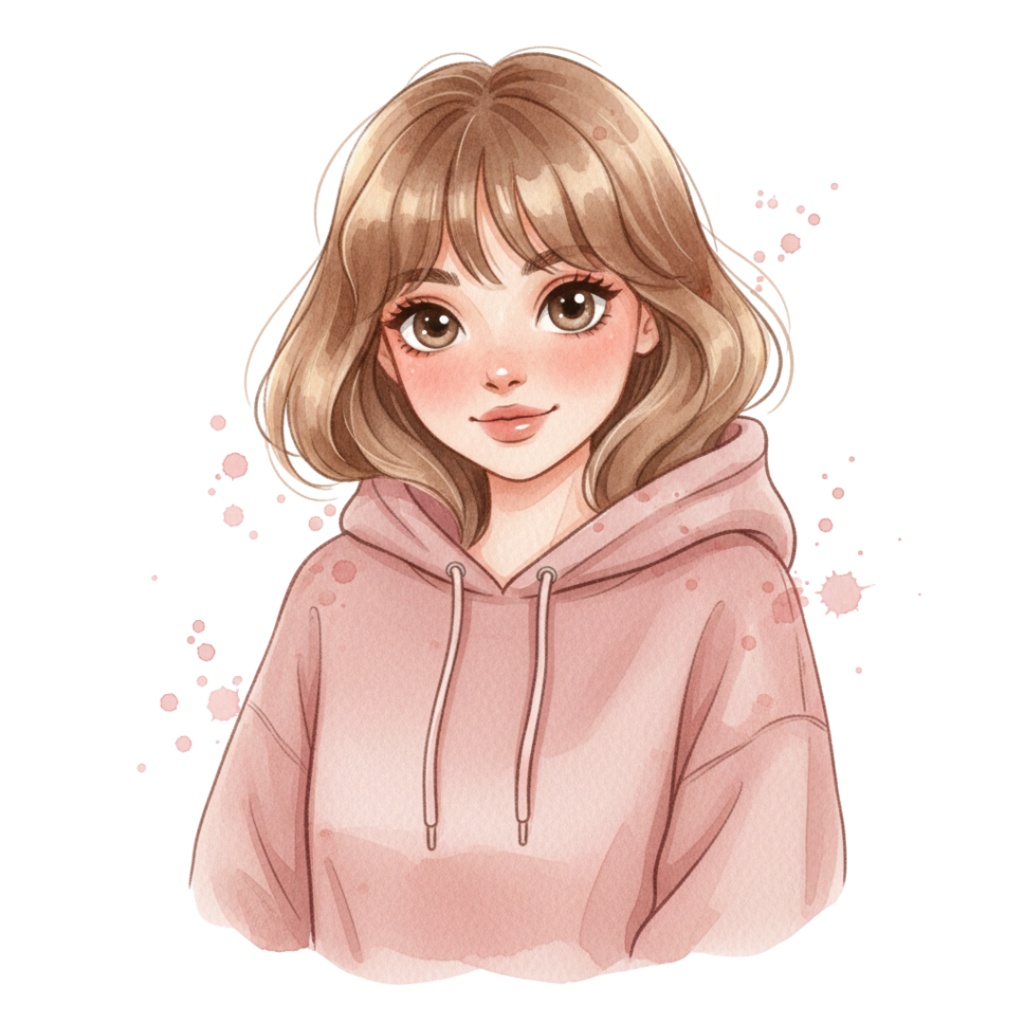 ピンク系今どきガールズ・水彩クリップアートセット(12点)