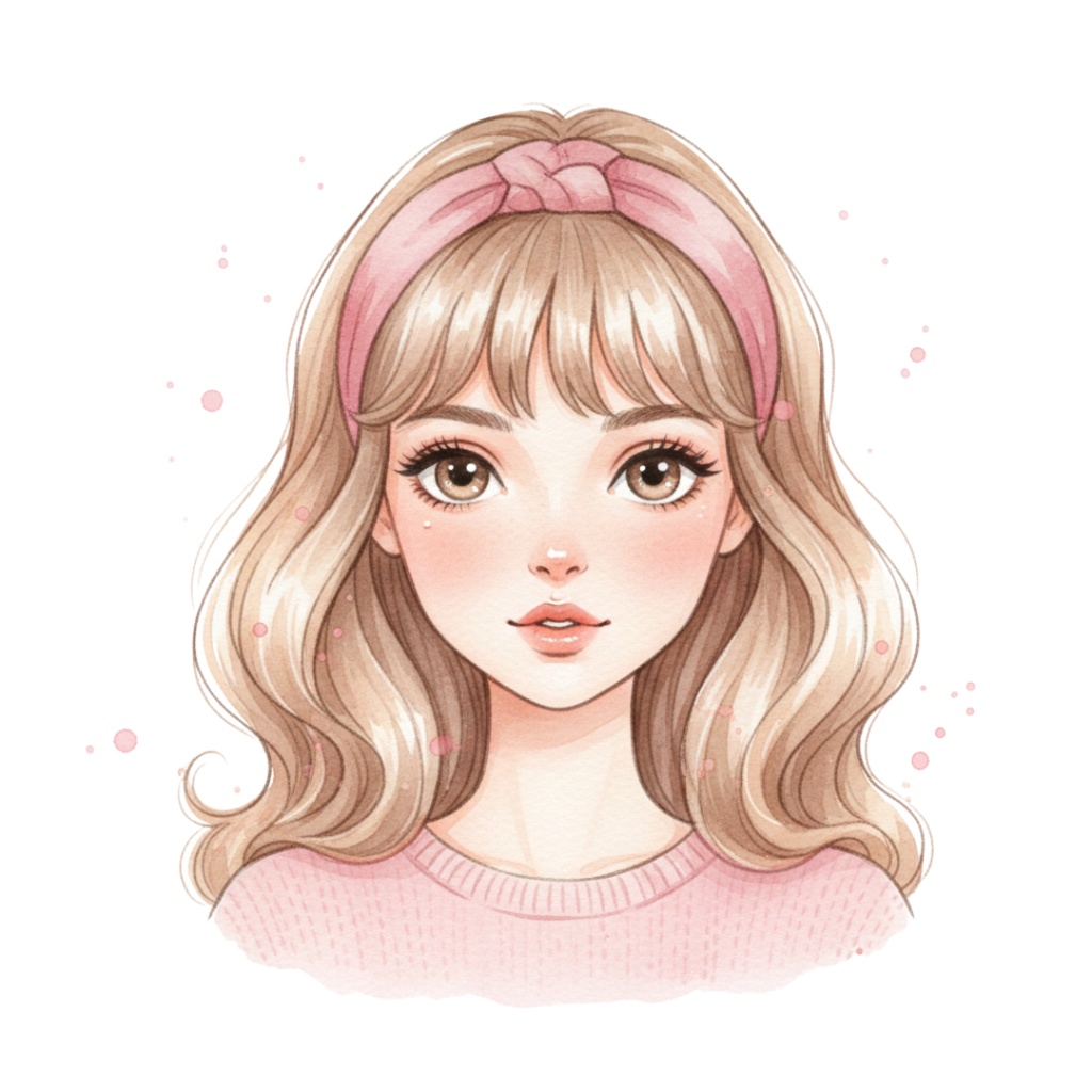 ピンク系今どきガールズ・水彩クリップアートセット(12点)