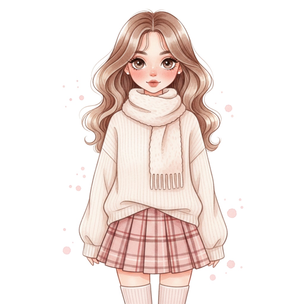 ピンク系今どきガールズ・水彩クリップアートセット(12点)