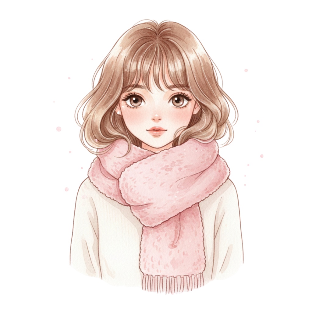 ピンク系今どきガールズ・水彩クリップアートセット(12点)