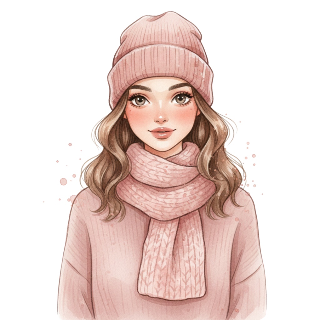 ピンク系今どきガールズ・水彩クリップアートセット(12点)