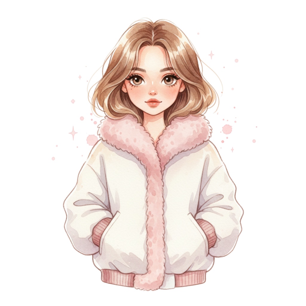 ピンク系今どきガールズ・水彩クリップアートセット(12点)