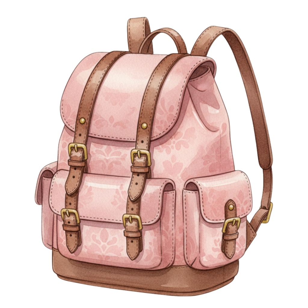 ピンクの旅モチーフ素材セット|水彩・ヴィンテージ風クリップアート