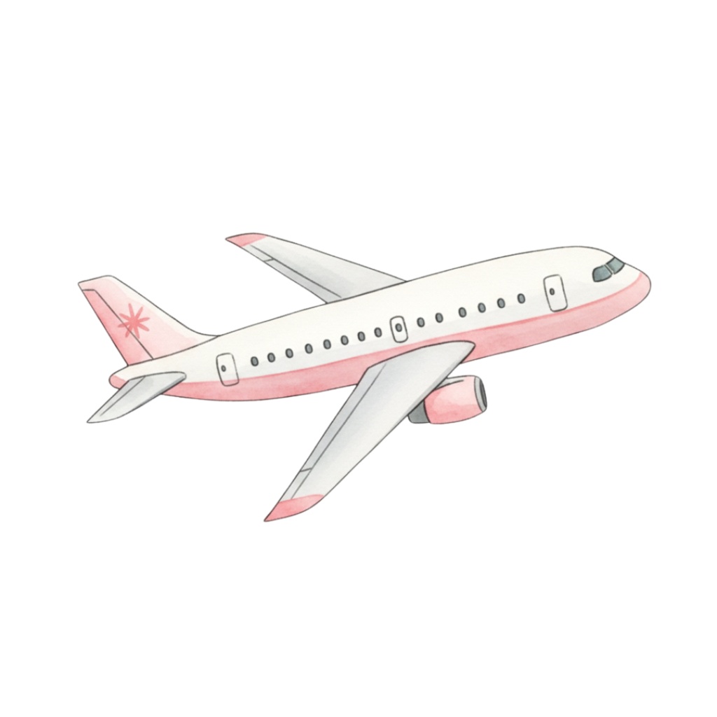 ピンクの旅モチーフ素材セット|水彩・ヴィンテージ風クリップアート