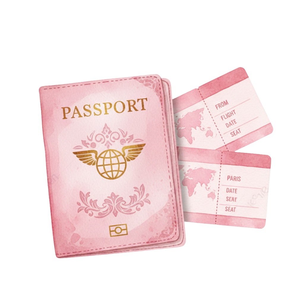 ピンクの旅モチーフ素材セット|水彩・ヴィンテージ風クリップアート