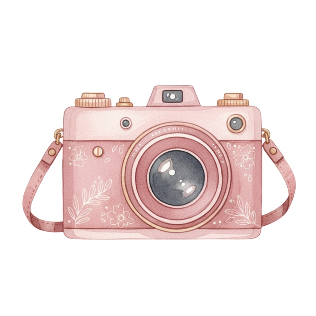 ピンクの旅モチーフ素材セット|水彩・ヴィンテージ風クリップアート