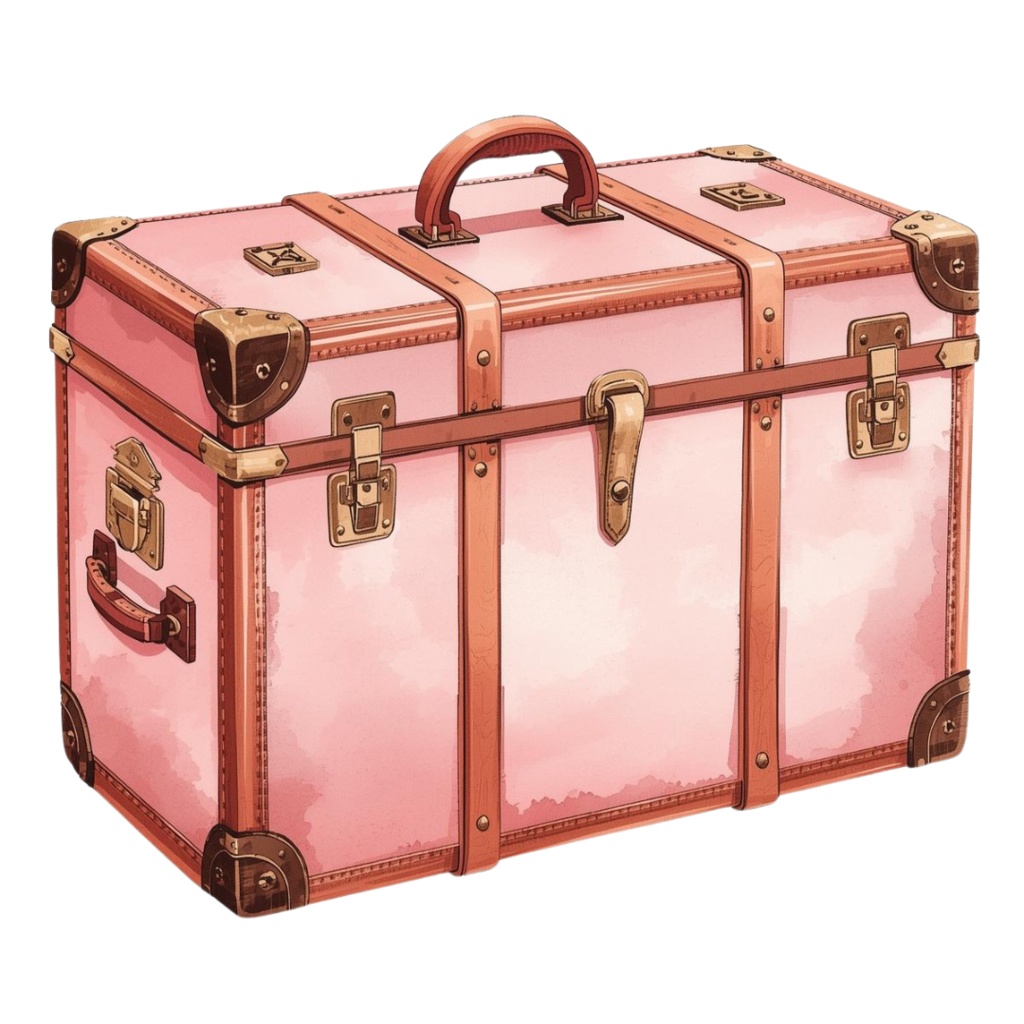 レトロピンクの旅アイテムクリップアート|16点セット