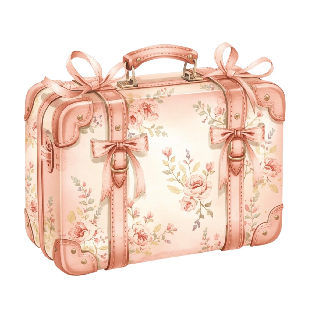 レトロピンクの旅アイテムクリップアート|16点セット