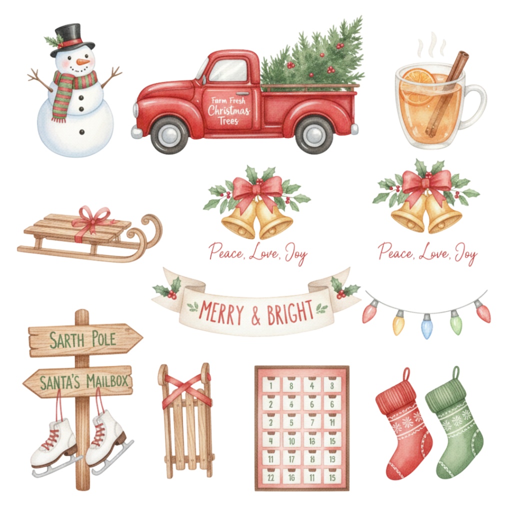 Watercolor Christmas Clipart Pack|100点以上|水彩クリスマス素材集