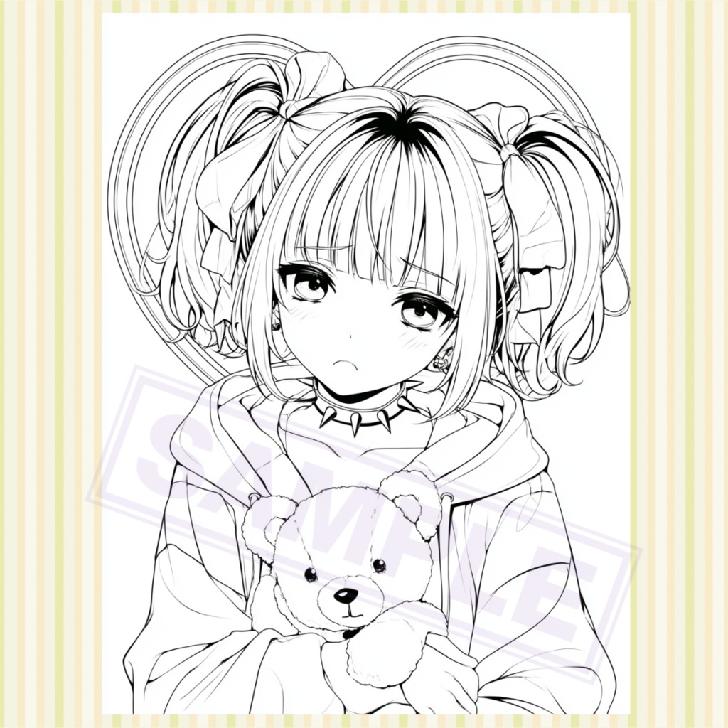 【デジタル・印刷両対応】地雷系・サブカル系美少女 塗り絵線画3枚セット