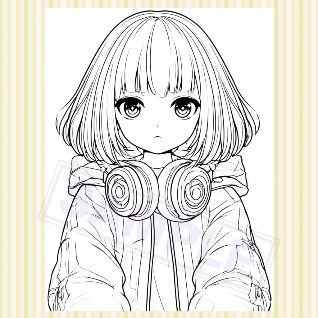 【デジタル・印刷両対応】地雷系・サブカル系美少女 塗り絵線画3枚セット