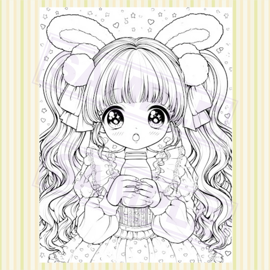【デジタル・印刷両対応】甘々量産型・地雷系美少女 塗り絵線画3枚セット