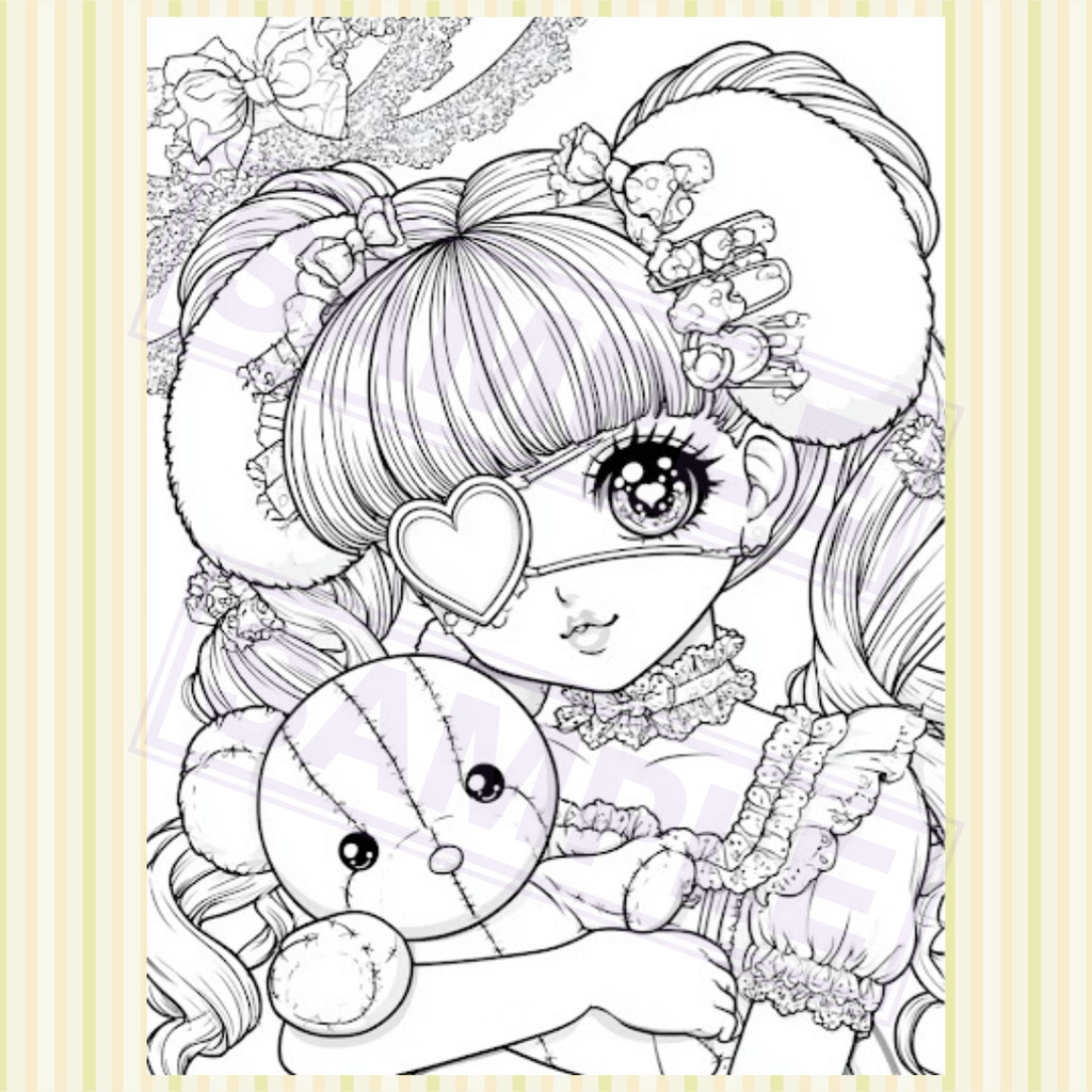 【デジタル・印刷両対応】甘々量産型・地雷系美少女 塗り絵線画3枚セット